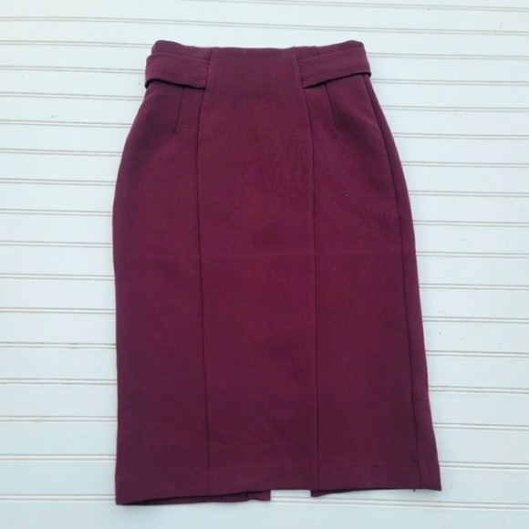 Eva Mendes NY&Co Burgundy Textured Pencil High Waist Skirt Lined Size 0 - Picture 1 of 10